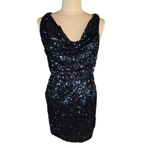 Aiden Like New Elegant Black Sequin Dress Scoop Neck Sleeveless
